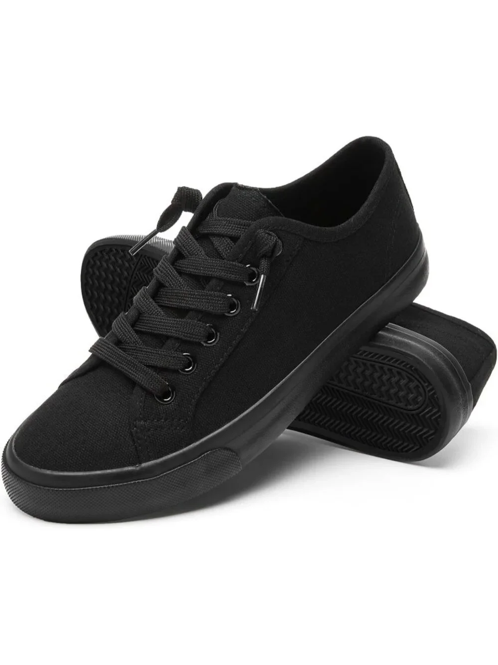 Women All Black Low Top Lace Up Canvas Solid Slip On Casual Loafer Sneaker Shoes